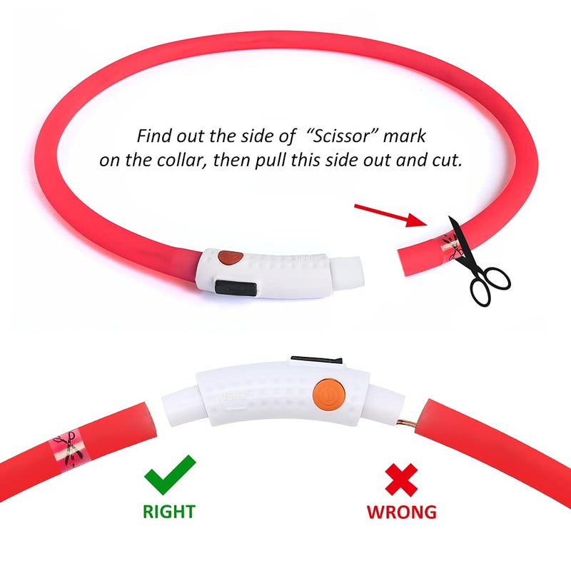 BSEEN Light Up Dog Collar, Silicone LED Dog Collar Rechargeable Cat Collar Cuttable Glowing Puppy Necklace Safety Dog Lights for Night Walking (Red) - Image 3